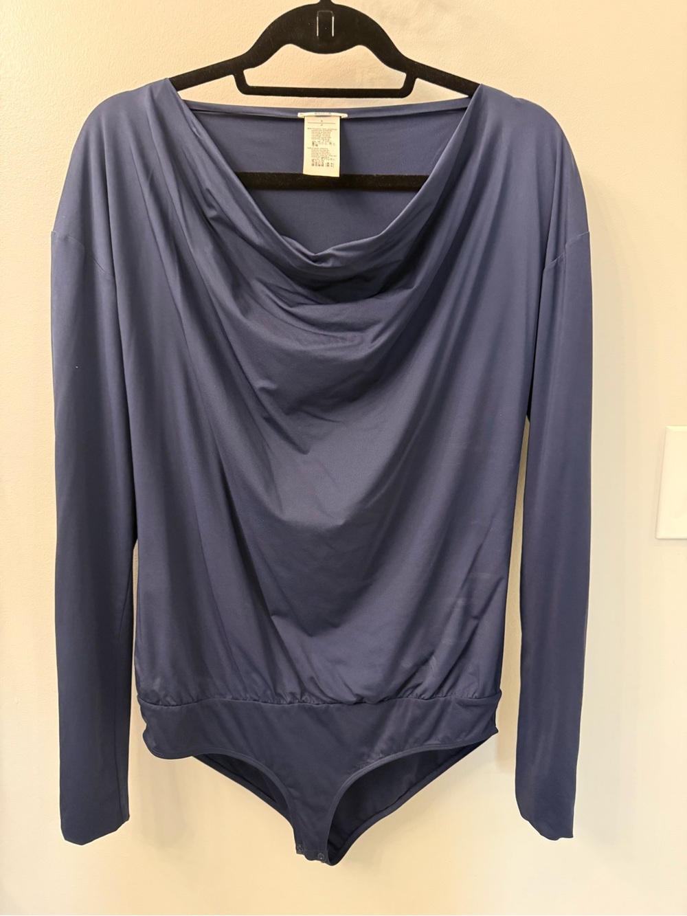 Wolford Slate-Blue Long Sleeve Cowl Neck Bodysuit